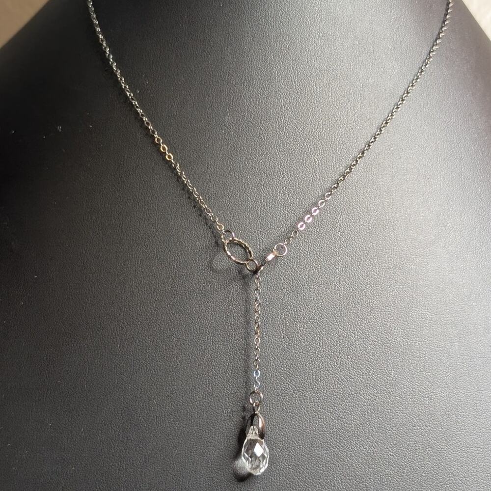 Unmarked Gun Metal Lariat Briolette Cut Faceted Teardrop Crystal Chain Necklace